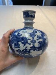 A Chinese blue and white 'antiquities' hookah base, Kangxi