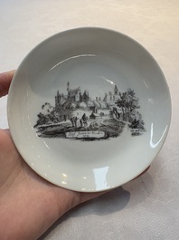 A Chinese grisaille 'Haarlem, Leersum and Liesveld' cup and saucer, Qianlong