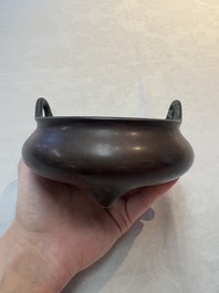 A Chinese bronze tripod censer, Xuande mark, 17/18th C.