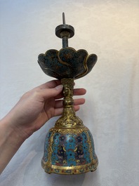 A pair of Chinese cloisonn&eacute; candle holders, 19th C.