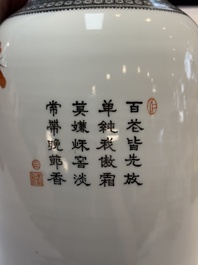 A Chinese famille rose 'birds among flowering branches' vase, Qianlong mark, Republic