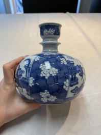 A Chinese blue and white 'antiquities' hookah base, Kangxi
