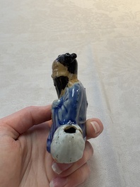 Two Chinese blue, white and celadon biscuit 'Shoulao' and 'Zhongli Quan' water droppers, Qianlong