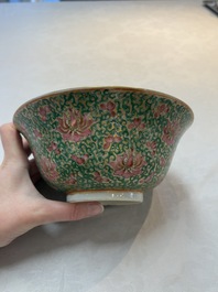 A large Chinese Canton famille rose 'lotus' Bencharong bowl and cover for the Thai market, 19th C.