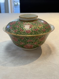 A large Chinese Canton famille rose 'lotus' Bencharong bowl and cover for the Thai market, 19th C.