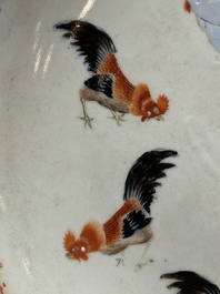 A rare Chinese polychrome enamelled 'roosters' dish, Qianlong