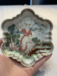 A Chinese famille rose semi-erotic 'milkmaid' pattipan or teapot stand, Qianlong, ca. 1740