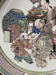 A fine Chinese famille rose ruby-back 'lady and boys' eggshell plate, Yongzheng