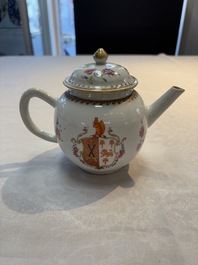 A Chinese famille rose armorial teapot with the arms of Barrow impaling Dighton for the English market, Qianlong, ca. 1755