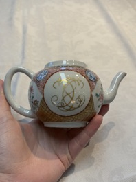 A Chinese famille rose monogrammed teapot with floral design, Yongzheng/Qianlong