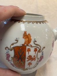 A Chinese famille rose armorial teapot with the arms of Barrow impaling Dighton for the English market, Qianlong, ca. 1755