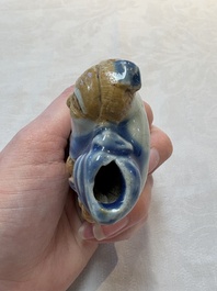 Two Chinese blue, white and celadon biscuit 'Shoulao' and 'Zhongli Quan' water droppers, Qianlong