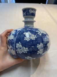 A Chinese blue and white 'antiquities' hookah base, Kangxi