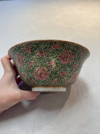 A large Chinese Canton famille rose 'lotus' Bencharong bowl and cover for the Thai market, 19th C.