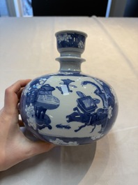 A Chinese blue and white 'antiquities' hookah base, Kangxi