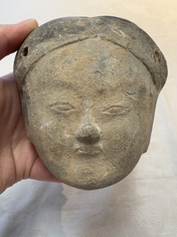 A Chinese cold painted terracotta head of a lady, Han