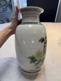 A Chinese famille rose 'birds among flowering branches' vase, Qianlong mark, Republic