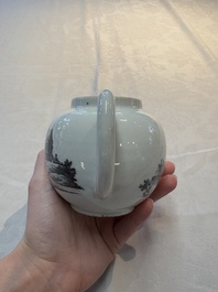 A Chinese grisaille 'Scheveningen, Workum and Voorschoote' teapot, Qianlong