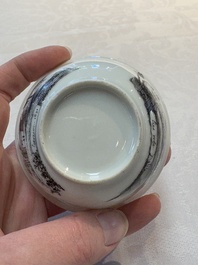 A Chinese grisaille 'Haarlem, Leersum and Liesveld' cup and saucer, Qianlong