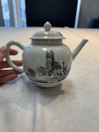 A Chinese grisaille 'Scheveningen, Workum and Voorschoote' teapot, Qianlong