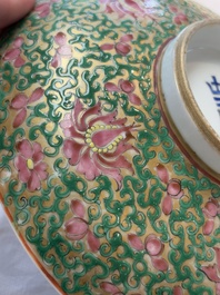 A large Chinese Canton famille rose 'lotus' Bencharong bowl and cover for the Thai market, 19th C.