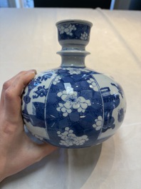 A Chinese blue and white 'antiquities' hookah base, Kangxi