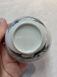 A Chinese grisaille 'Castricum, Blaricum and Workum' cup and saucer, Qianlong