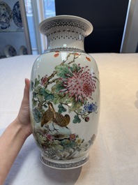 A Chinese famille rose 'birds among flowering branches' vase, Qianlong mark, Republic