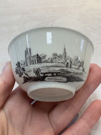 A Chinese grisaille 'Castricum, Blaricum and Workum' cup and saucer, Qianlong