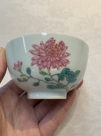 A fine Chinese famille rose 'peony' cup, Qianlong mark and of the period