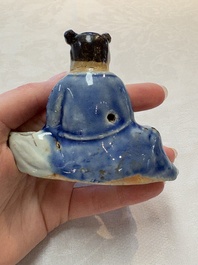Two Chinese blue, white and celadon biscuit 'Shoulao' and 'Zhongli Quan' water droppers, Qianlong