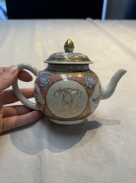 A Chinese famille rose monogrammed teapot with floral design, Yongzheng/Qianlong