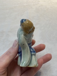 Two Chinese blue, white and celadon biscuit 'Shoulao' and 'Zhongli Quan' water droppers, Qianlong