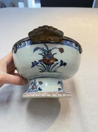 A rare Chinese silver-mounted doucai bowl and cover, Kangxi/Yongzheng