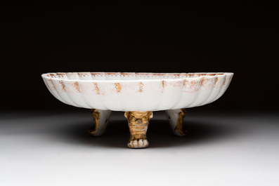A Chinese famille rose pseudo-armorial tripod dish with the arms of Boschat for the French Market, Qianlong