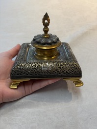 An Orientalist gilt and tinned bronze inkwell, probably France, 19th C.