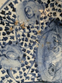 A Chinese blue and white 'floral' dish and a 'phoenix' plate, Ming