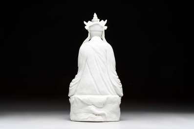 A Chinese white-glazed figure of Xuanzang, Cai Chang Tai 蔡昌泰造 mark, 20th C.
