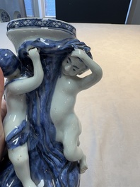 A pair of Chinese blue and white stands after Meissen example, Qianlong