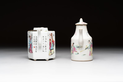 A Chinese famille rose 'Wu Shuang Pu' teapot and a famille rose covered wine pot, 19th C.