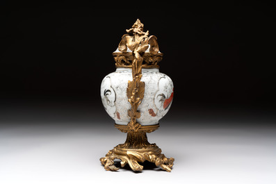 A Chinese famille verte covered bowl, a Dutch-decorated bowl, a gilt-bronze mounted pot-pourri vase and an Imari-style covered jug, Kangxi/Qianlong