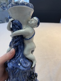 A pair of Chinese blue and white stands after Meissen example, Qianlong