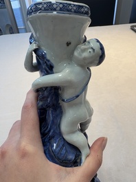 A pair of Chinese blue and white stands after Meissen example, Qianlong