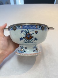 A rare Chinese silver-mounted doucai bowl and cover, Kangxi/Yongzheng