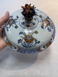 A rare Chinese silver-mounted doucai bowl and cover, Kangxi/Yongzheng