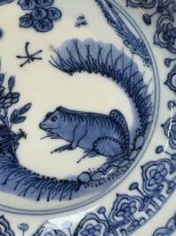 A Chinese blue and white 'frog' plate, Jiajing/Wanli