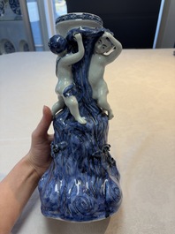 A pair of Chinese blue and white stands after Meissen example, Qianlong