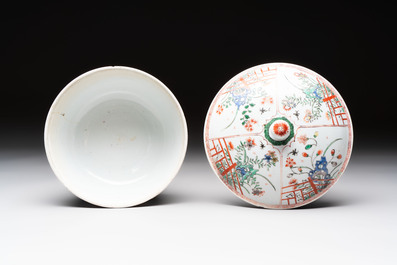 A Chinese famille verte covered bowl, a Dutch-decorated bowl, a gilt-bronze mounted pot-pourri vase and an Imari-style covered jug, Kangxi/Qianlong