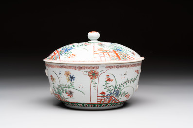A Chinese famille verte covered bowl, a Dutch-decorated bowl, a gilt-bronze mounted pot-pourri vase and an Imari-style covered jug, Kangxi/Qianlong