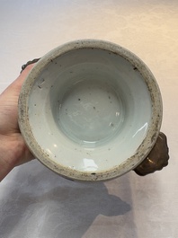 A rare Chinese silver-mounted doucai bowl and cover, Kangxi/Yongzheng